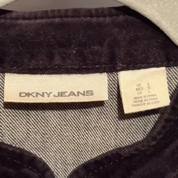 DKNY Jeans Women's Black Cropped Denim Military Style Jacket Stretch Faded L EUC - Picture 15 of 16